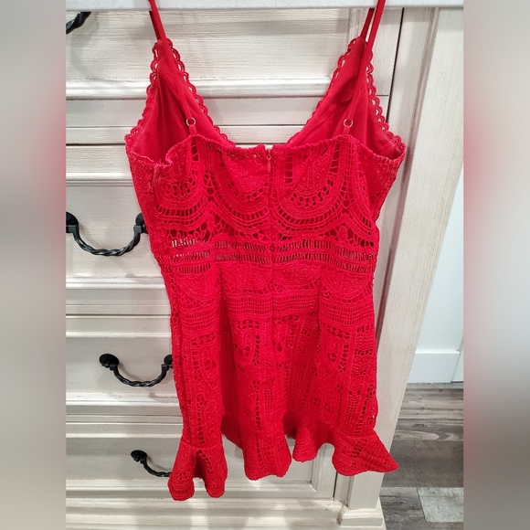 Sexy Red Crochet Mini Dress - Picture 6 of 8